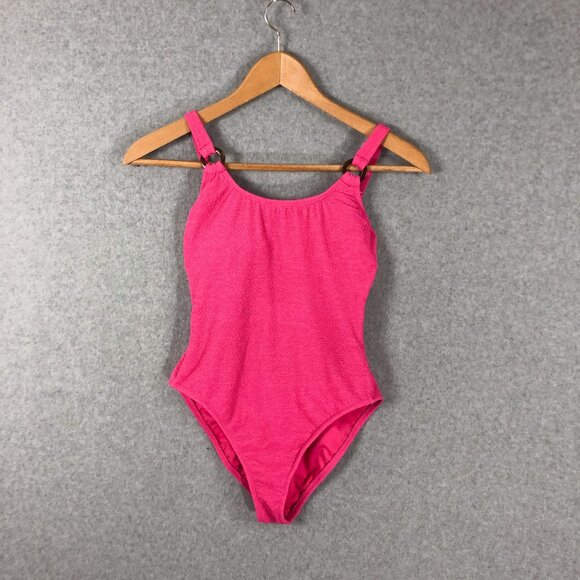 Shade & Shore Seersucker Barbie Pink One Piece Swimsuit Size Small - Picture 1 of 5